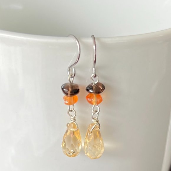 Artisan 925 Sterling Silver Semi Precious Stone Earrings, Citrine Earrings - Picture 4 of 6